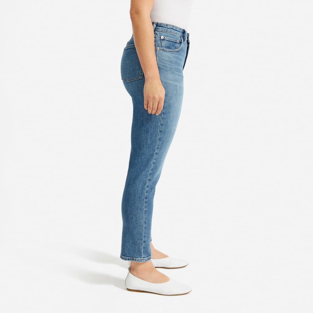 The Super-Straight Jean in Medium Blue Wash — detail view