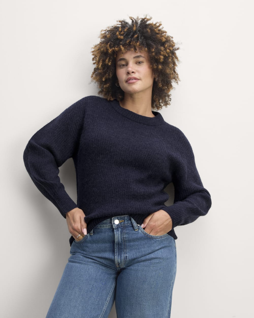 The Cocoon Crew in Alpaca in Navy — front view