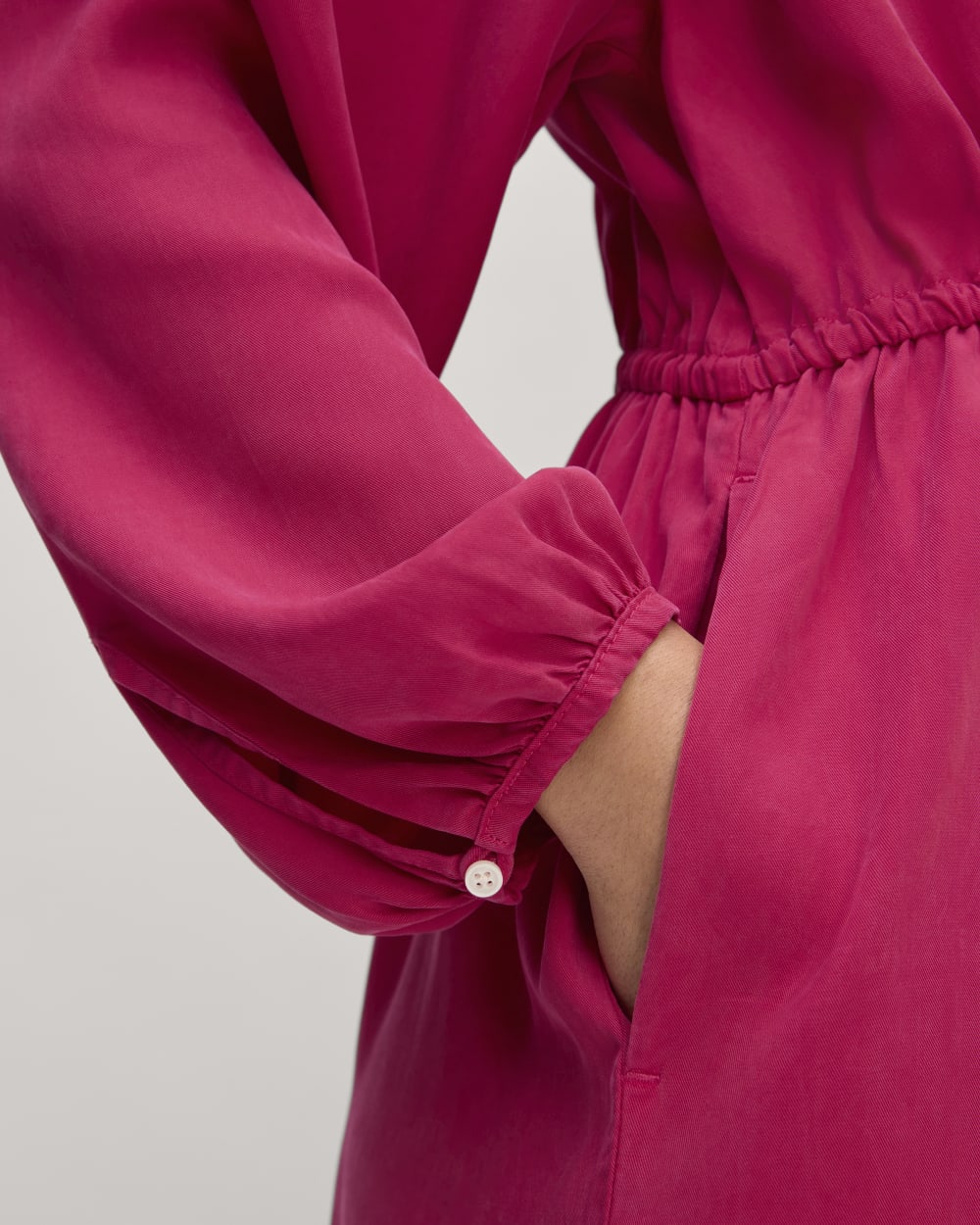 The TENCEL™ Gathered Maxi Dress in Red Currant — detail view