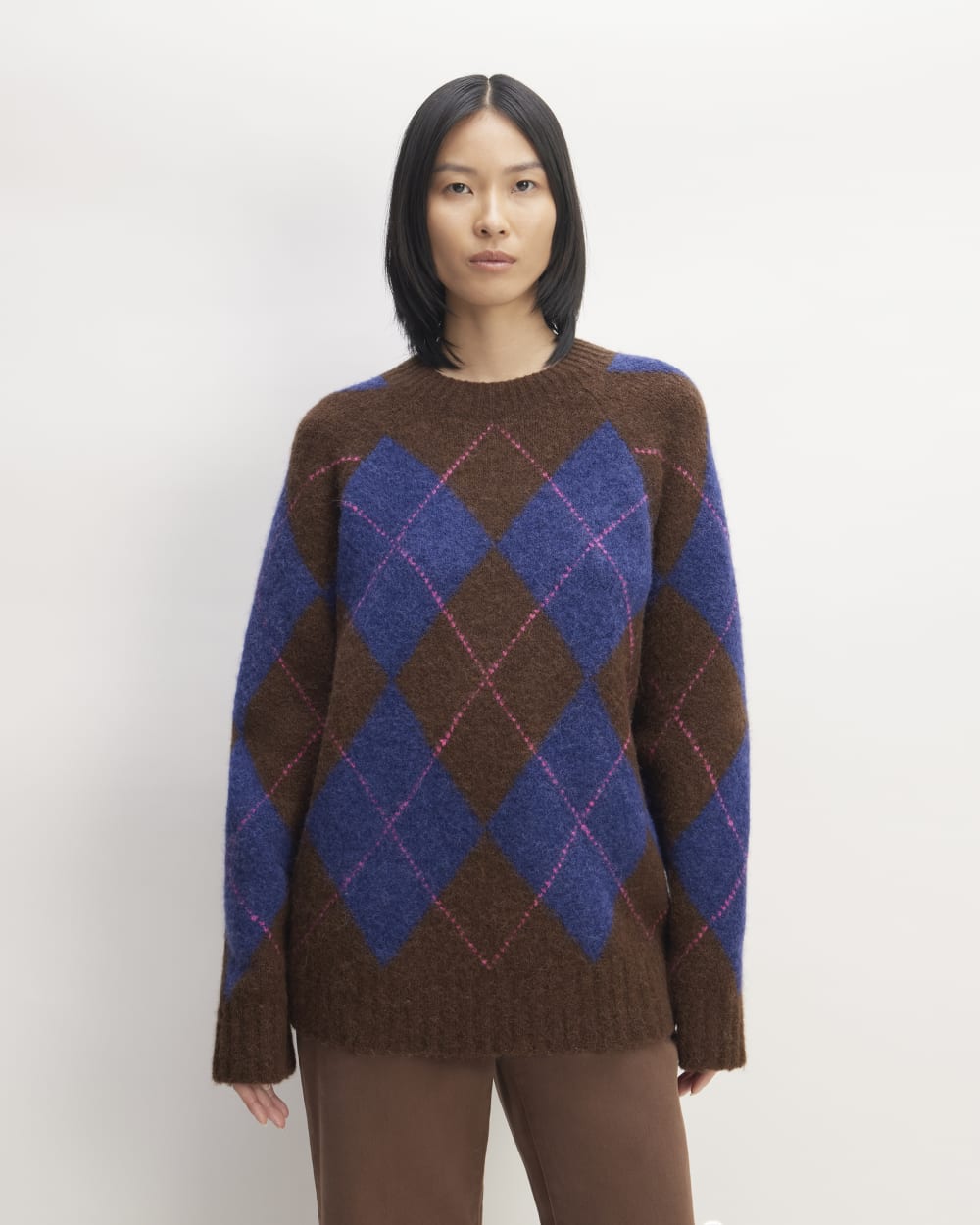The SuperFuzz Alpaca Crew in Ocean Cavern / Hot Fudge / Fuchsia Pink — front view