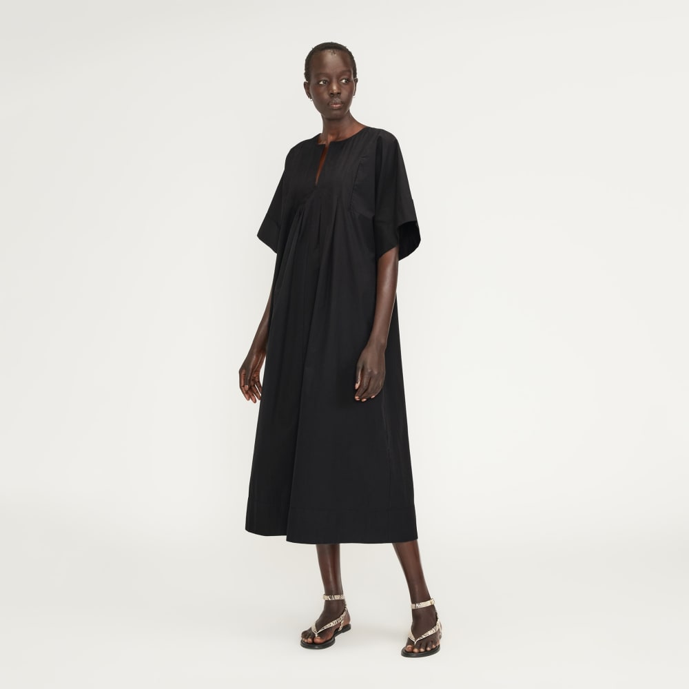 The Poplin Caftan Dress in Black — front view