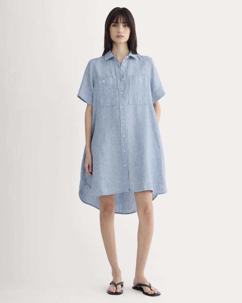 The Daytripper Dress in Linen in Chambray — front view