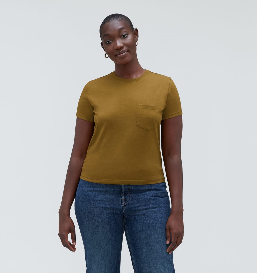 The Box-Cut Tee in Essential Cotton in Tapenade — alternate view