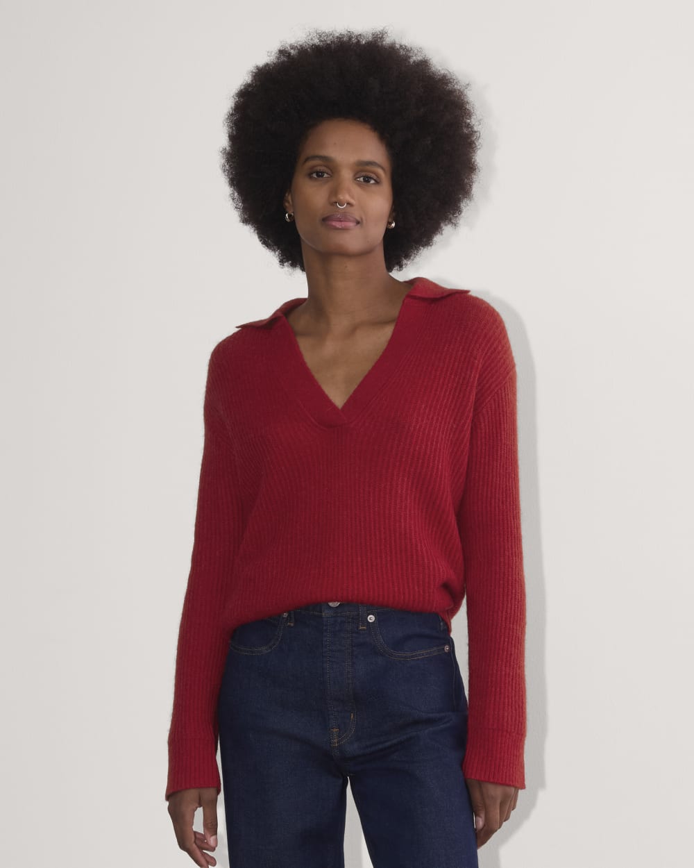 The Oversized Polo in Alpaca in Berry Red — front view