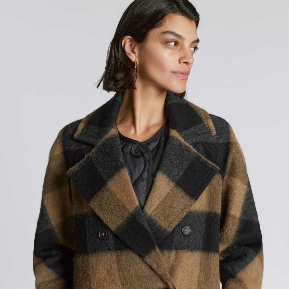 The Brushed Italian ReWool® Peacoat in Camel Buffalo Check — detail view