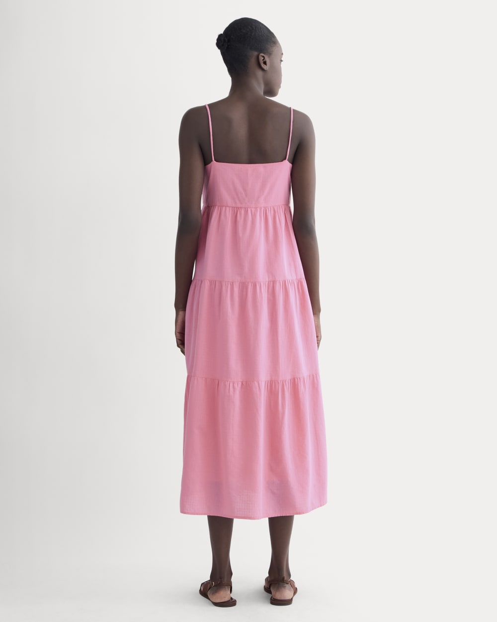 The Gauze Tiered Dress in Deep Pink — detail view