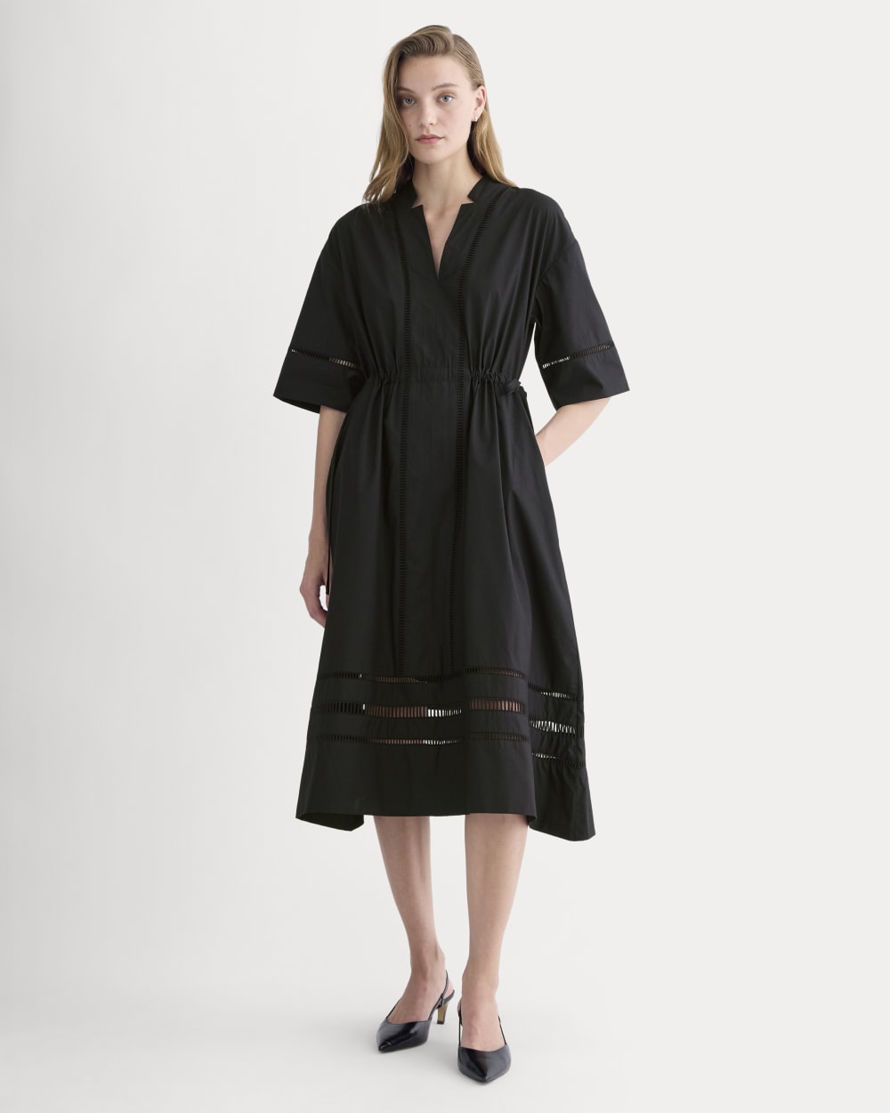 The Lace Trim Caftan Dress in Black — front view