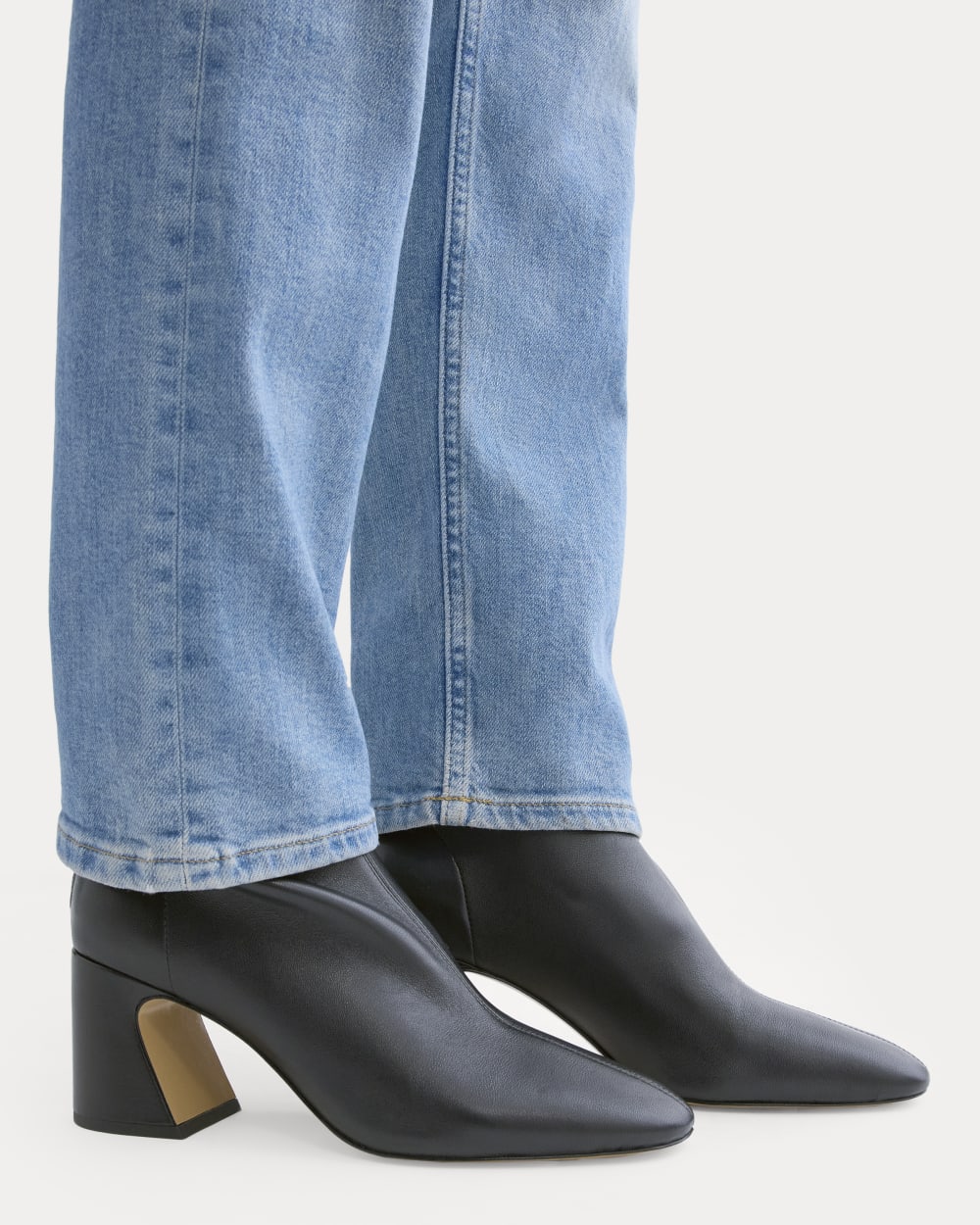 Leather Curved-Heel Boot in Black — detail view