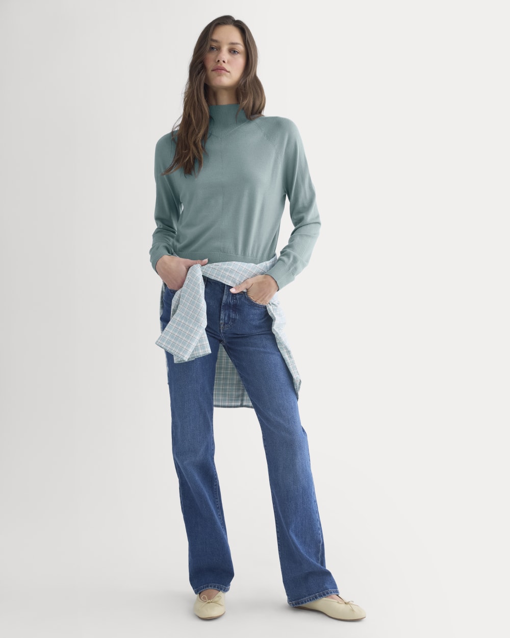Mockneck Sweater In Ultrafine Merino in Gray Mist — detail view