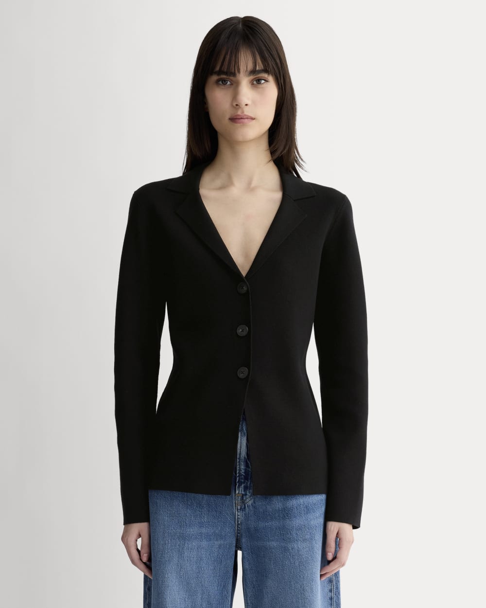 The Knit Blazer in Black — front view