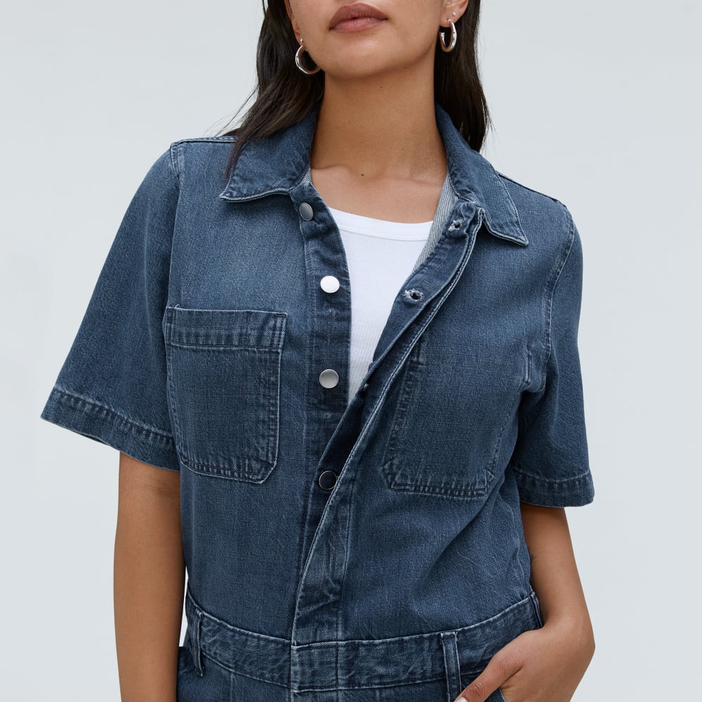 The Supersoft Jean Coverall in Work Blue — detail view