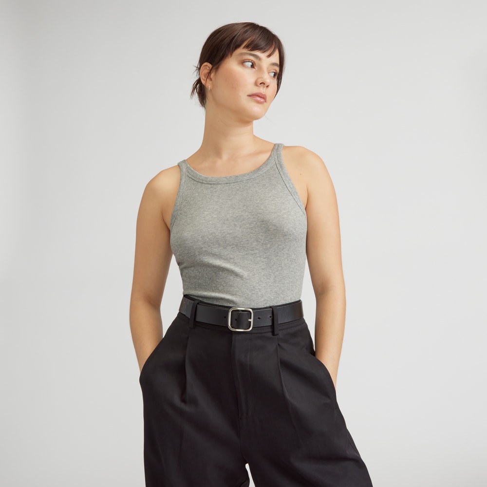 The Supima® Micro-Rib Cropped Tank in Heather Grey — front view