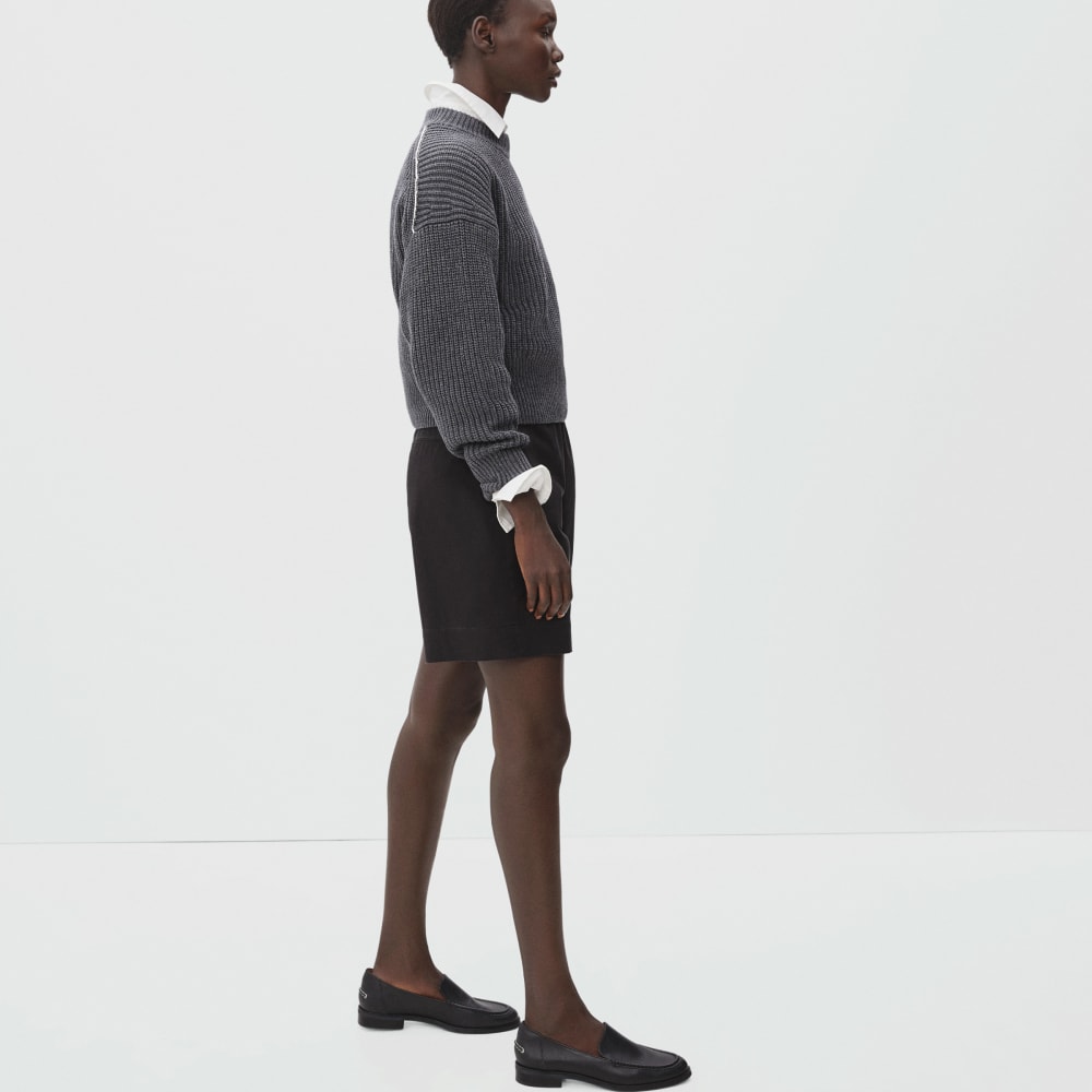 The Texture Cotton Crew in Heathered Charcoal Contrast Trim — detail view