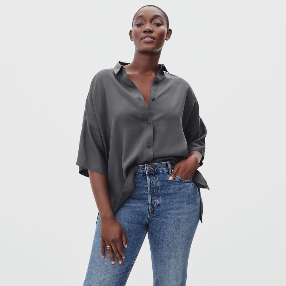 The Drapey Square Shirt in Slate Grey — front view