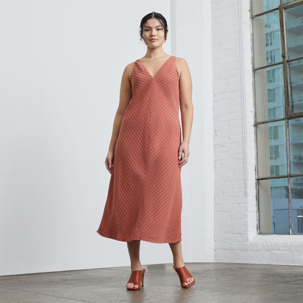 The City Stripe Midi Dress in Redwood — front view