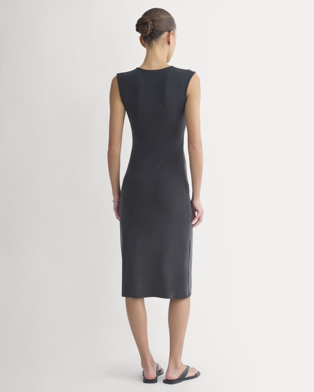 Knit Asymmetrical Midi Dress in Black — detail view