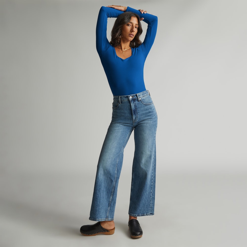 The Long-Sleeve Supima® Square-Neck Bodysuit in Lapis Blue — front view