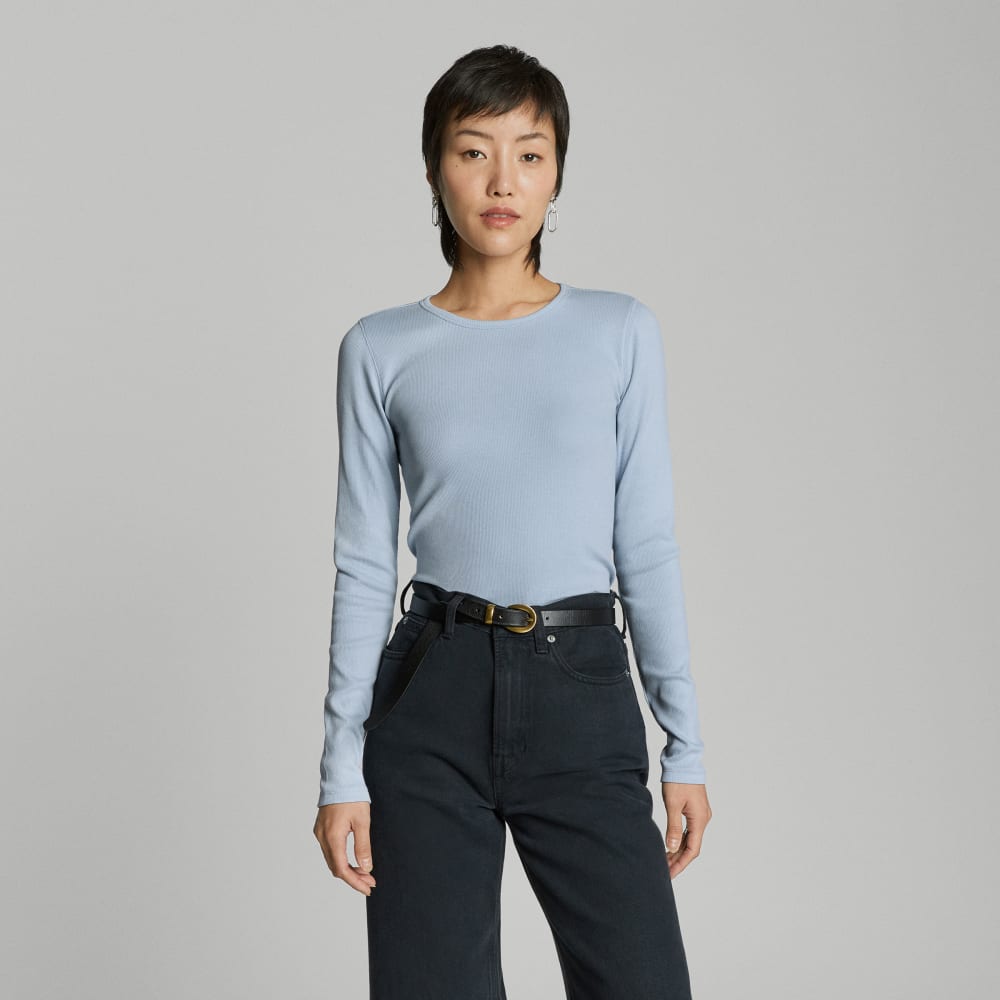 The Pima Micro-Rib Long-Sleeve Crew in Mist — front view