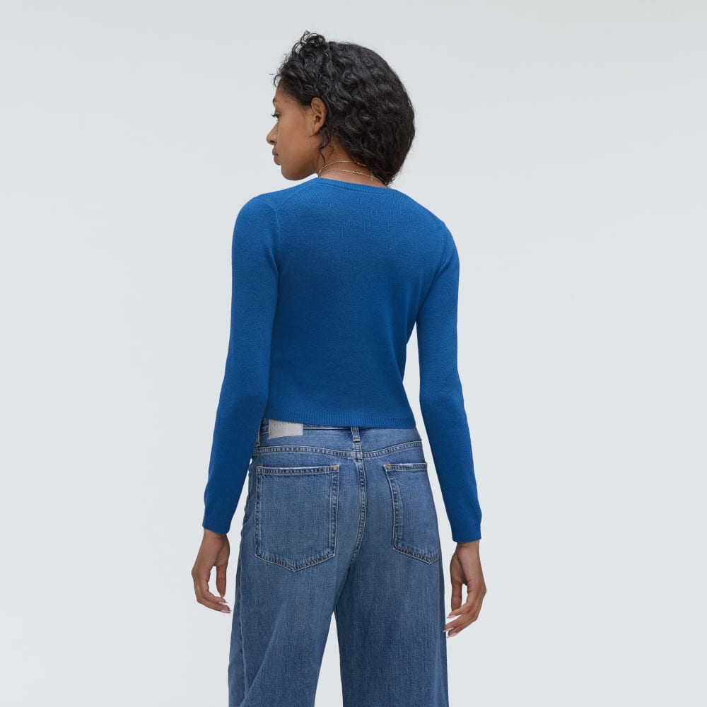 The Luxe Merino Cardigan in Lapis Blue — detail view