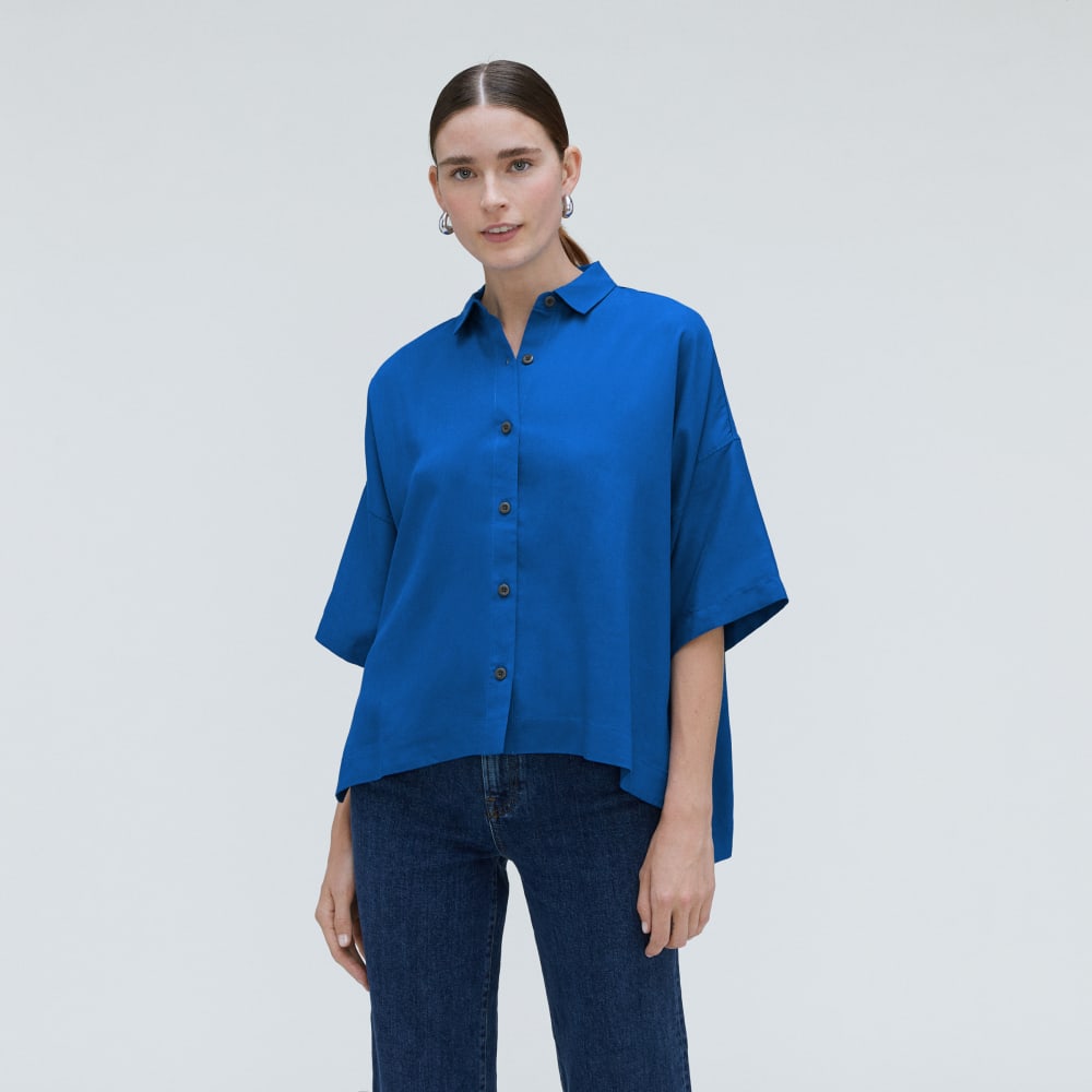 The Drapey Square Shirt in Lapis Blue — alternate view
