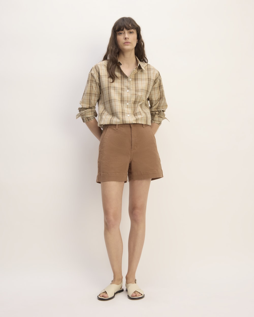 The Utility Short in Carob Brown — front view