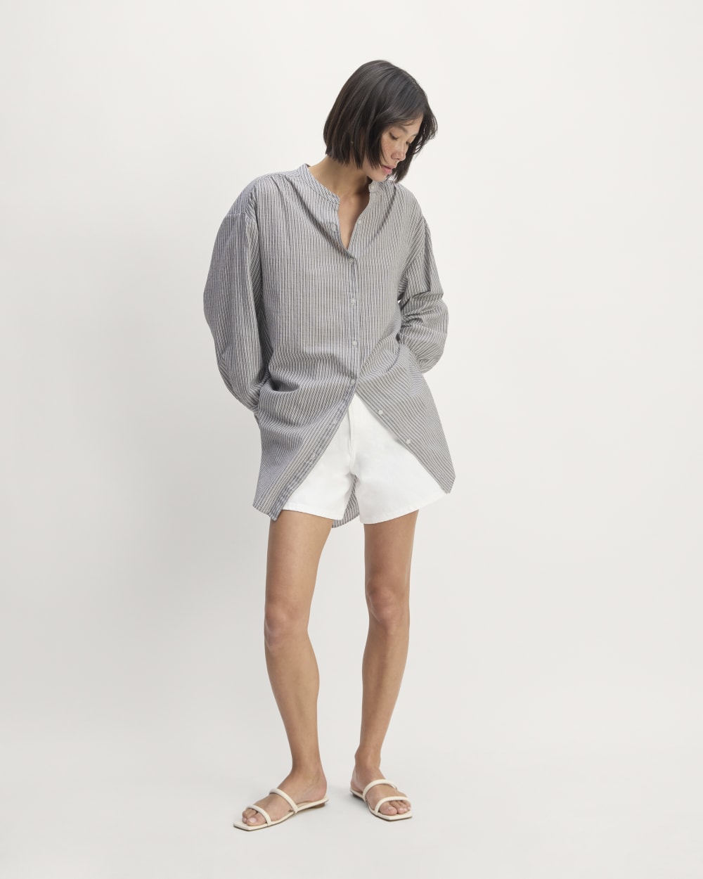 The Gauze Oversized Shirt in White / Black — detail view
