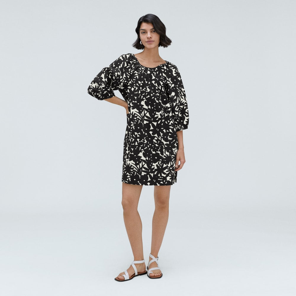 The Seersucker Puff Sleeve Dress in Black / Canvas Floral — alternate view