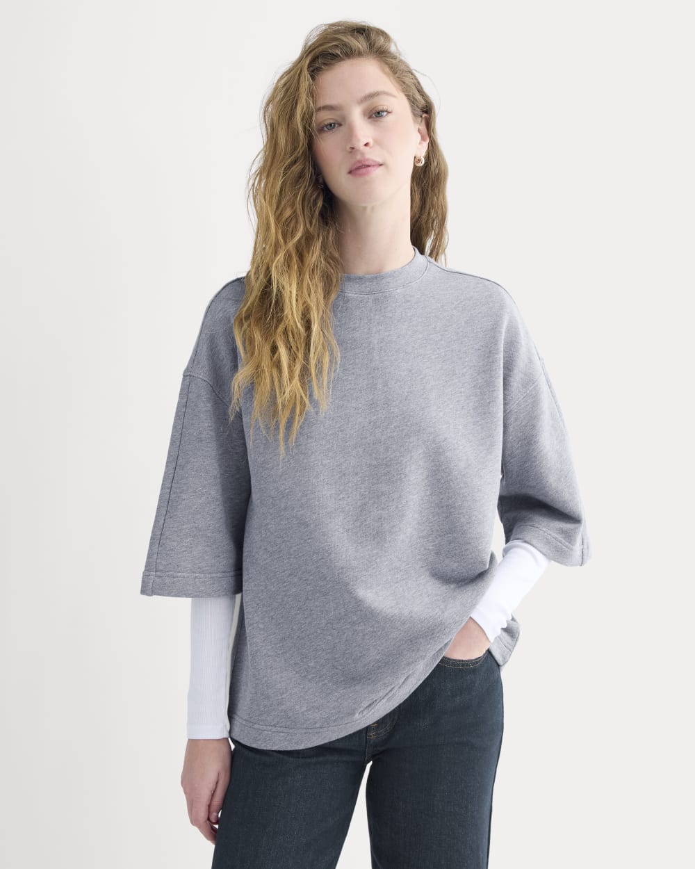 Lightweight Terry Oversized Tee in Vintage Heather Grey — front view