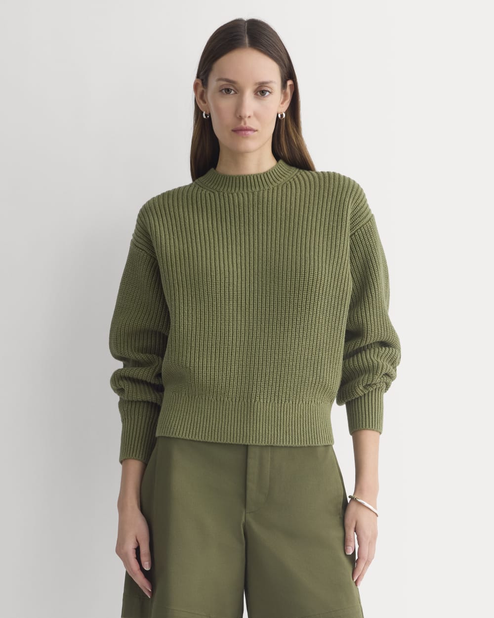Cropped Ribbed Crew in Everyday Cotton in Mayfly — front view