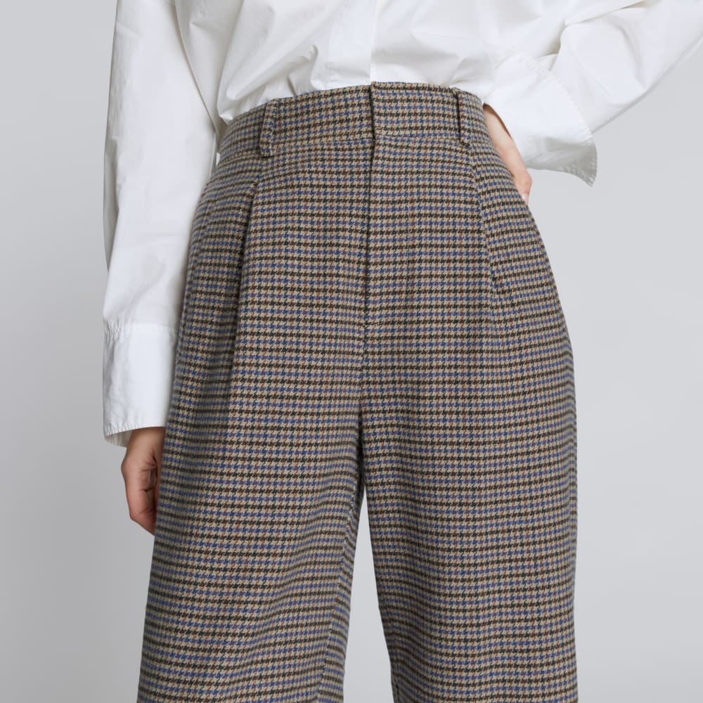 The ReWool® Way-High Drape Pant in Blue / Brown Houndstooth — detail view
