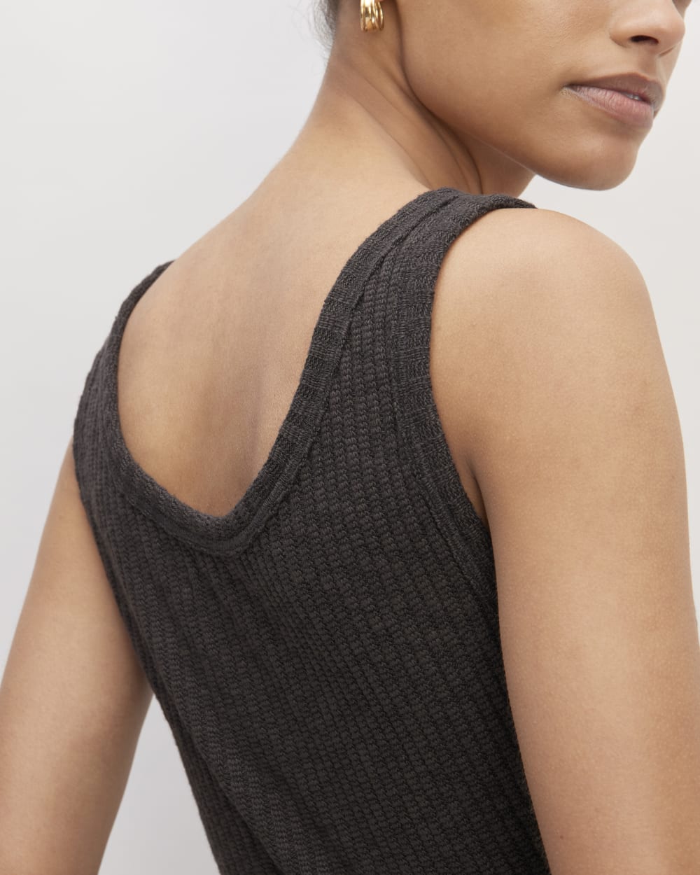 The Cozy Rib Tank in Black — detail view