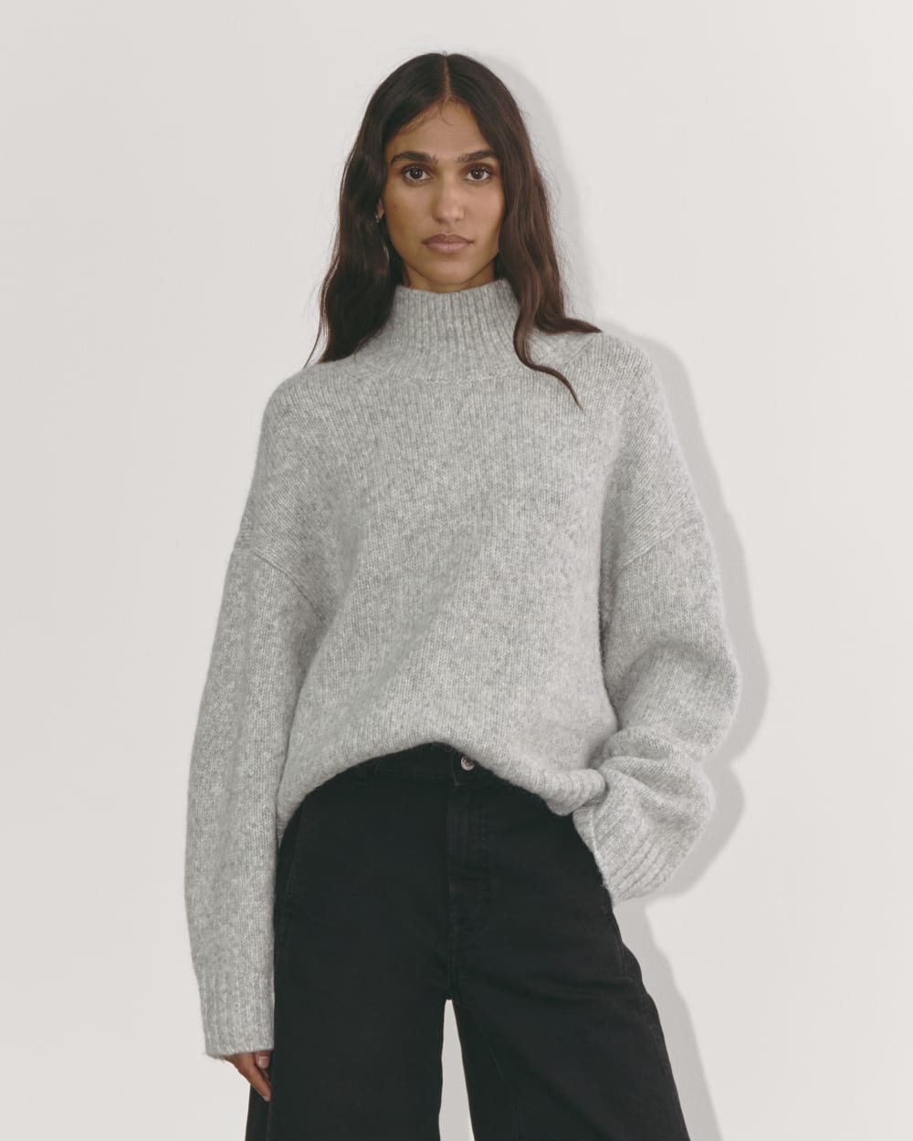 The Cloud Oversized Turtleneck in Heather Grey — front view