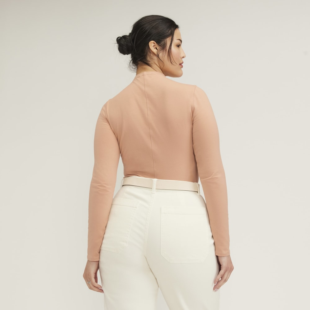 The Supima® Form Funnel Neck Tee in Blush Pink — detail view