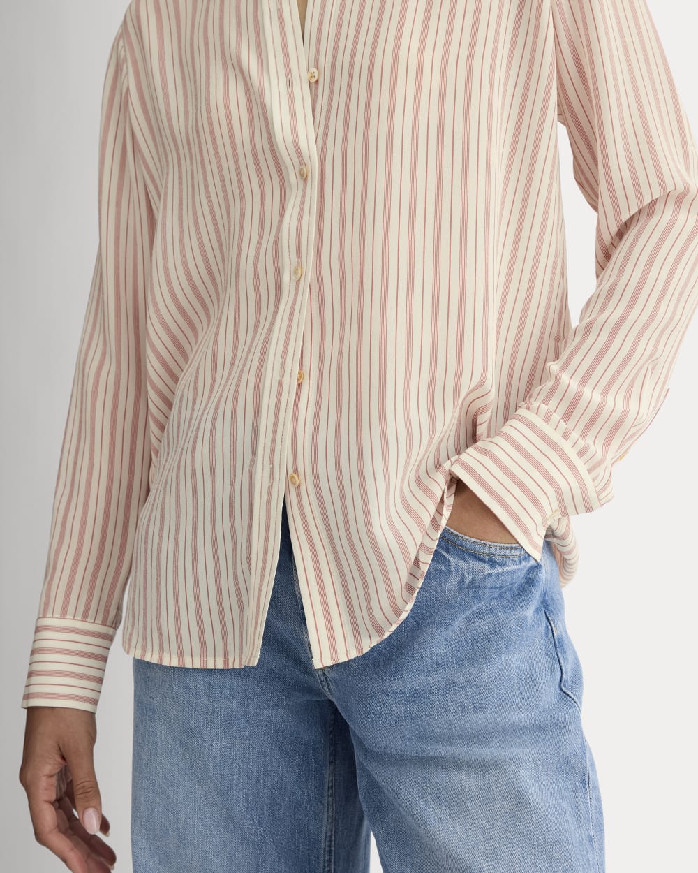 The Must-Have Shirt in Washable Silk in Bone / Dusky Rose — detail view