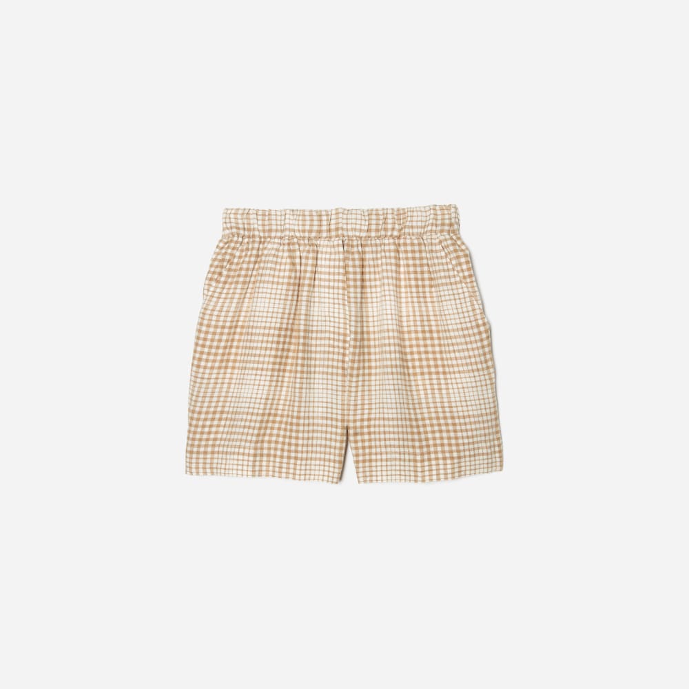 The Linen Boxer Short in Iced Coffee Grid — front view