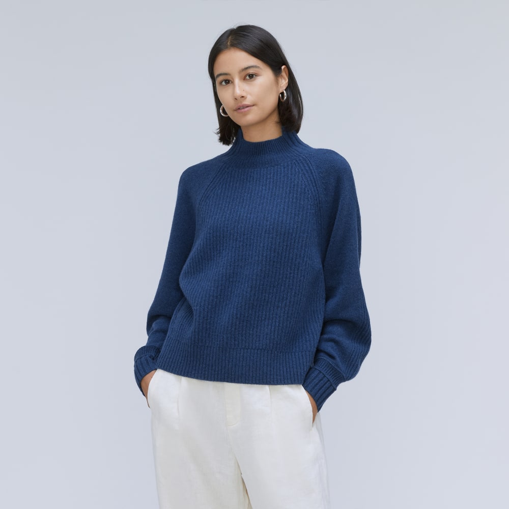The Cashmere Ribbed Turtleneck in Bright Navy — front view