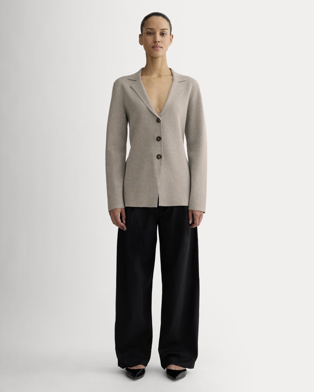 The Knit Blazer in Light Heathered Grey — detail view