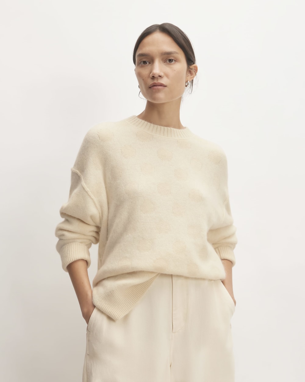 The Alpaca Polka Dot Oversized Crew in Snow / Canvas Polka Dot — front view