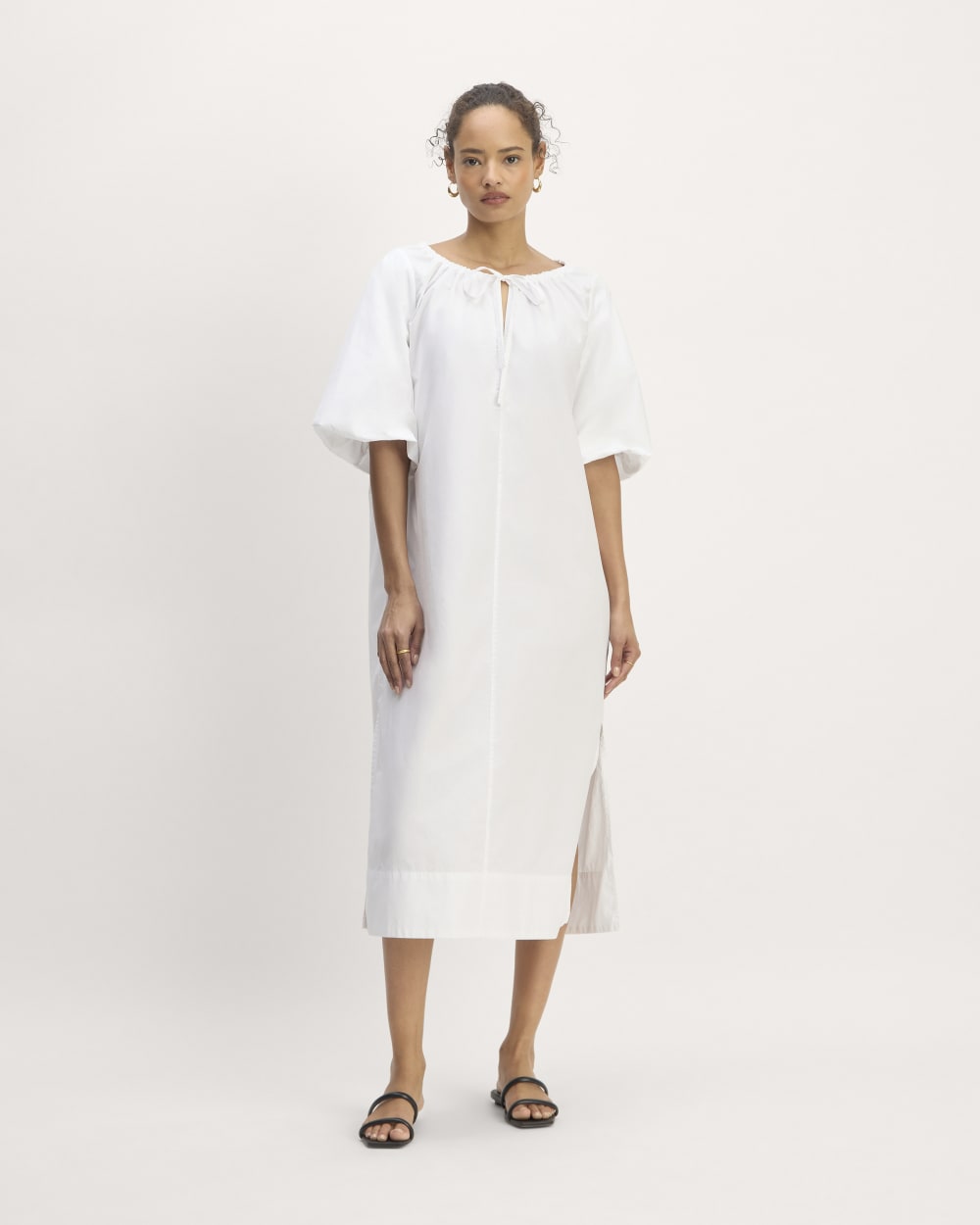The Supima® Puff-Sleeve Dress in White — detail view