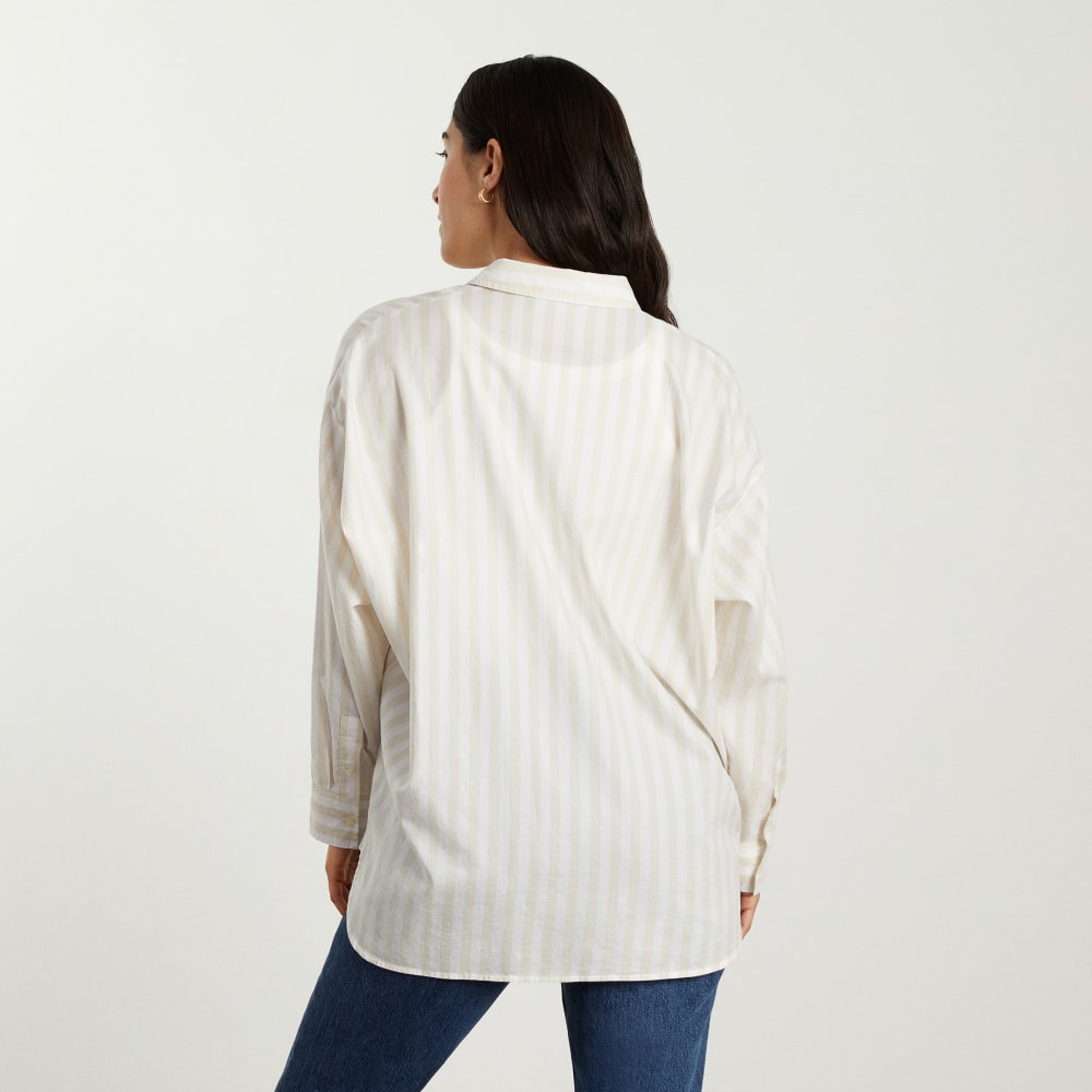 The Oversized Silky Cotton Shirt in Sand / White — detail view