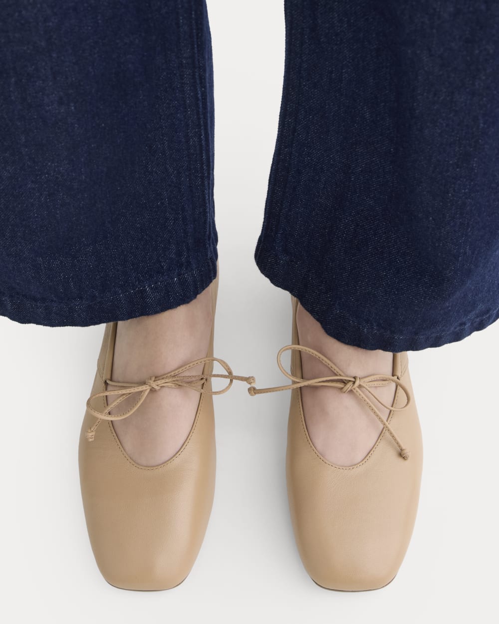 Leather Keyhole Flat in Blush Tan — detail view