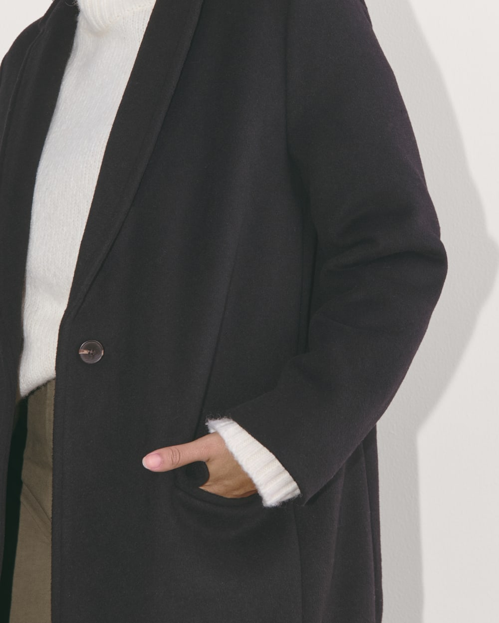 The Topcoat in Wool in Black — detail view