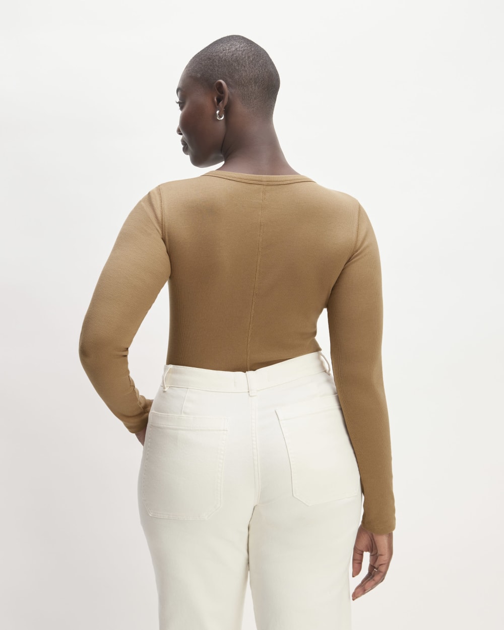 The Luxe Rib Henley in Toasted Coconut — detail view