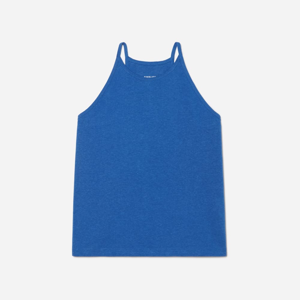 The Hemp Cutaway Tank in Deep Blue — front view
