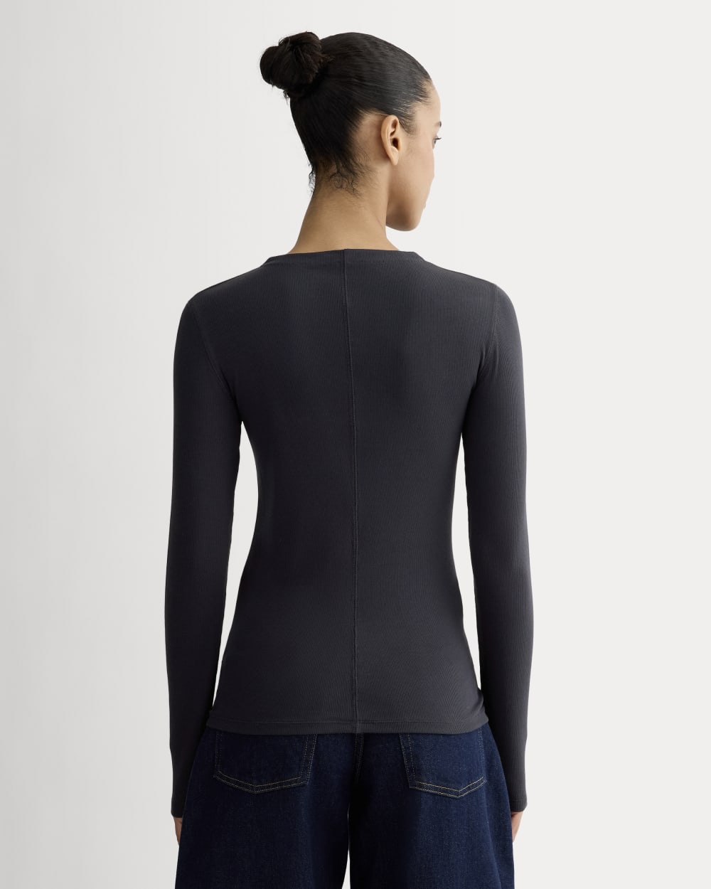 The Luxe Rib Funnel-Neck Tee in Navy — detail view
