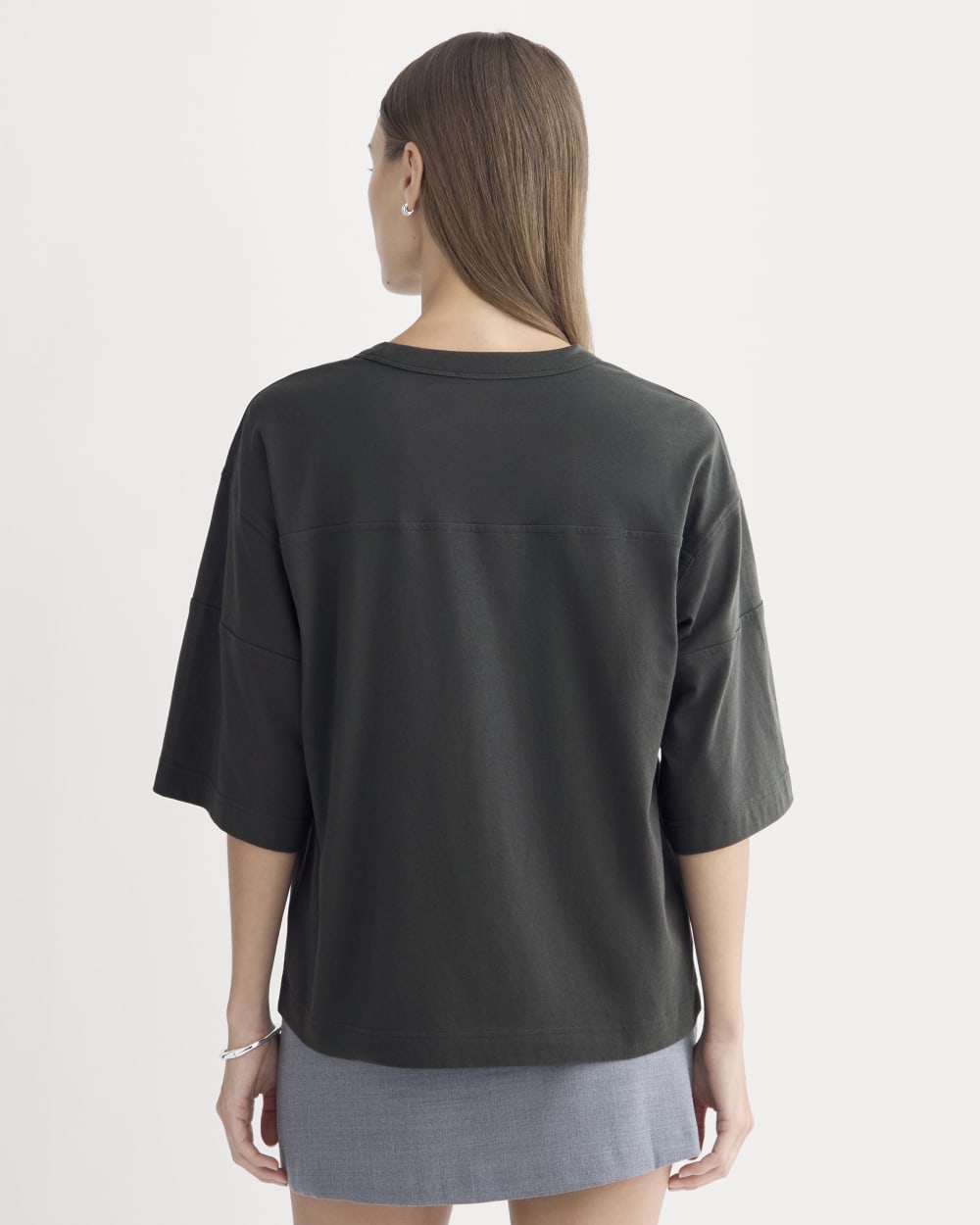 Oversized Varsity Tee in Essential Cotton in Washed Black — detail view