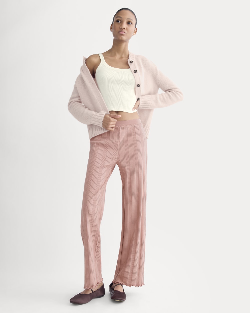 Lounge Rib Pant in Ash Rose — front view