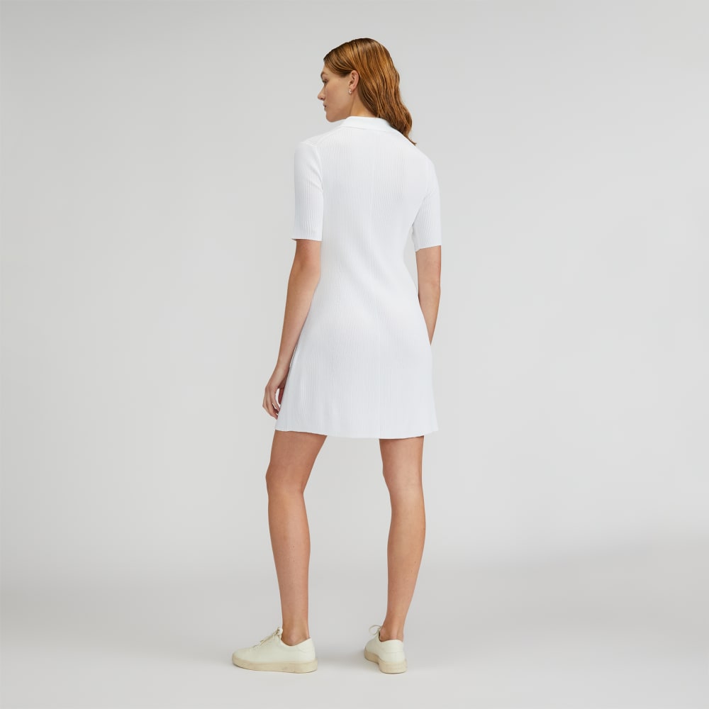 The Ribbed Short-Sleeve Polo Dress in White — detail view