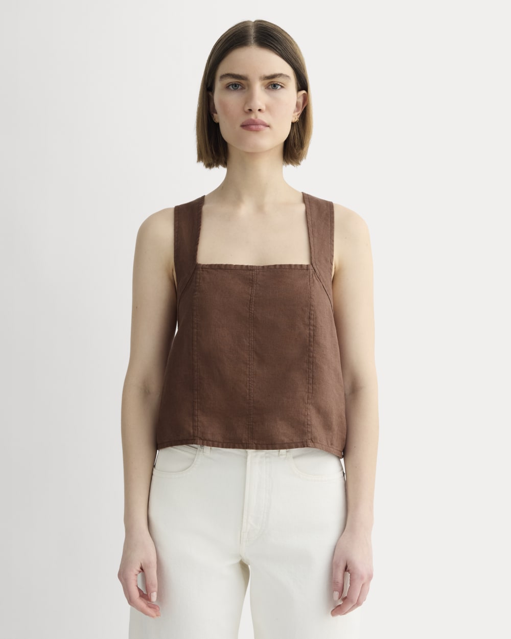 The Crossback Tank in Linen in Cedarwood — front view