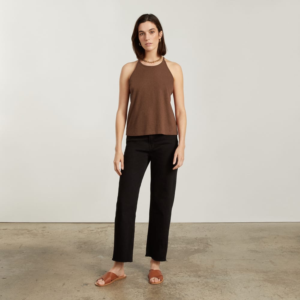 The Hemp Cutaway Tank in Espresso — detail view
